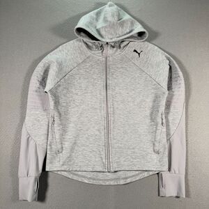 Puma Cropped Hoodie Womens Small Gray Full Zip Mockneck Active Workout Lifestyle
